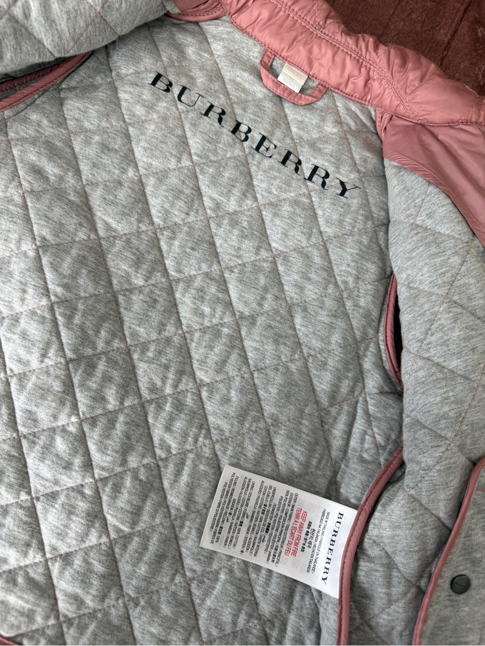 Girls' Burberry Quilted Pink Button-jacket - Picture 7 of 7